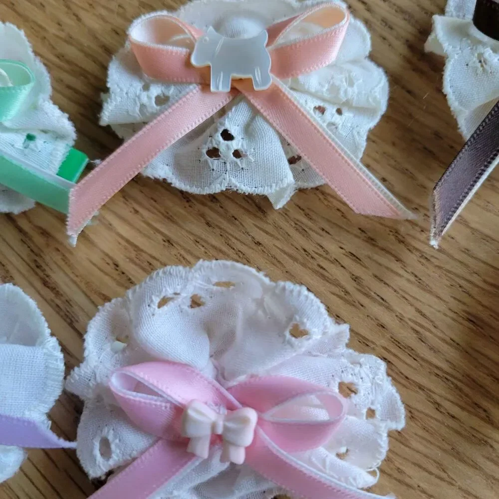 Lot of 8 Vintage Handmade Baby Toddler Hair Barettes bows
